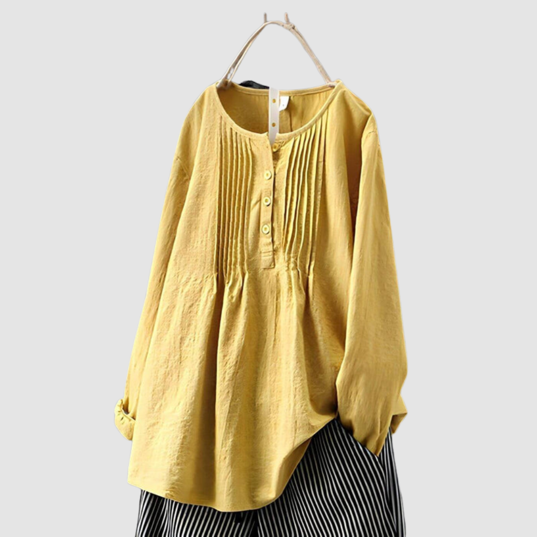 CHARLENE | Pleated front round neck blouse