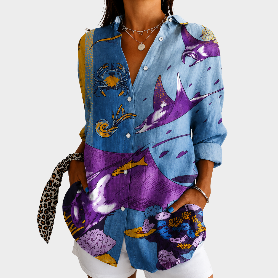 MILLICENT | Ocean print button front blouse