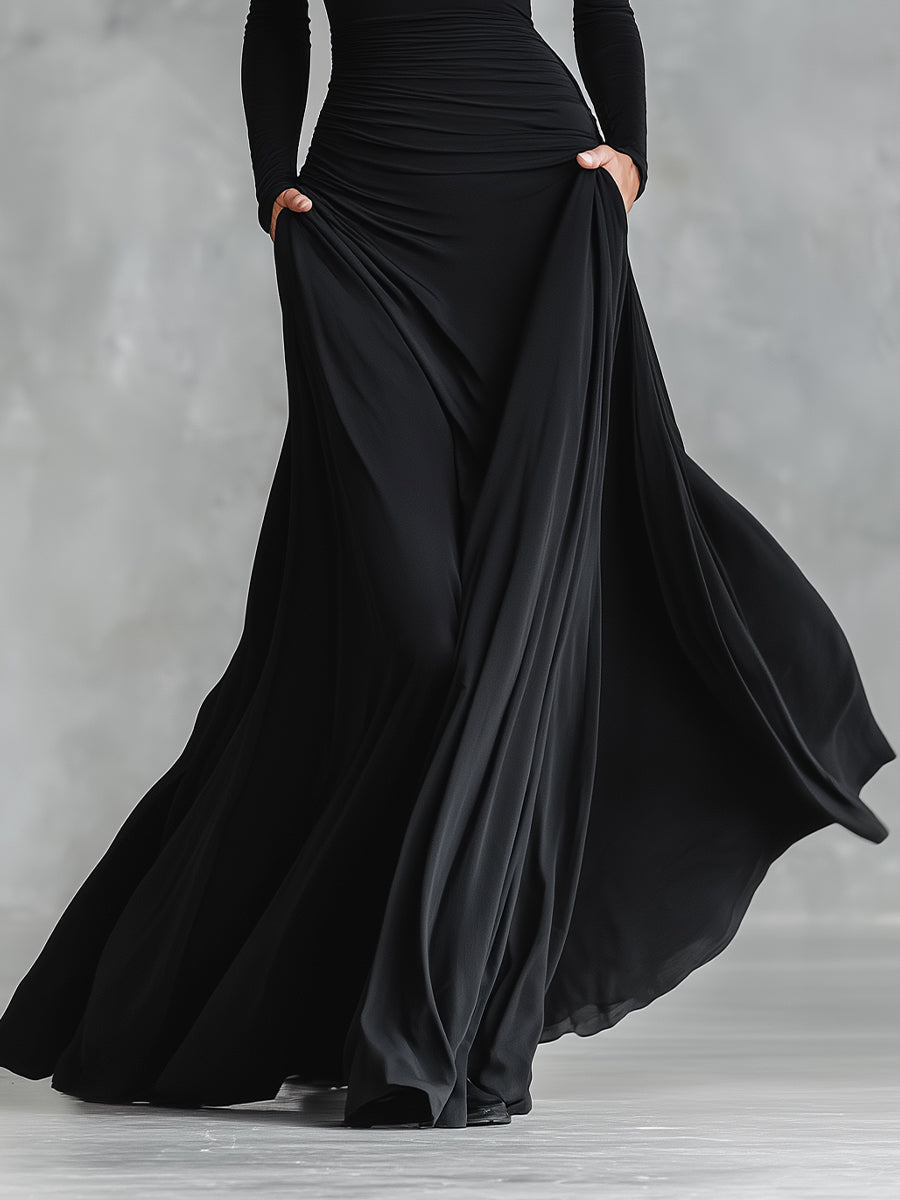 HELEN | Ruched maxi dress with a boat neckline