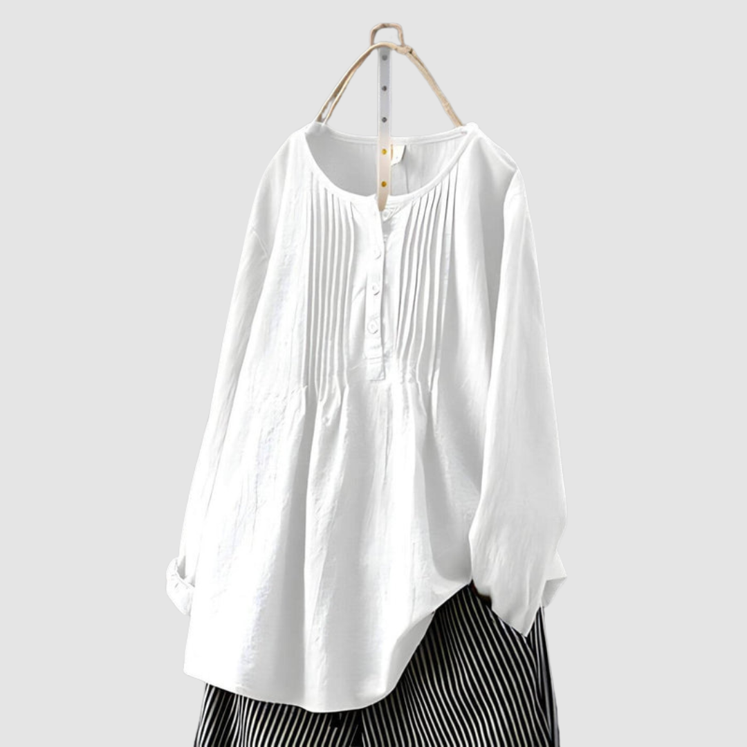 CHARLENE | Pleated front round neck blouse
