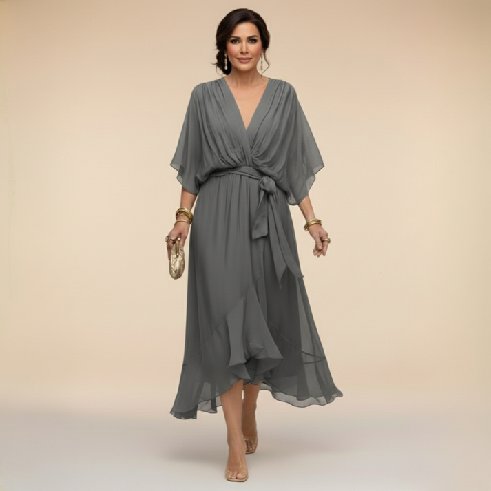 NANCY | V-neck dress with a waist tie