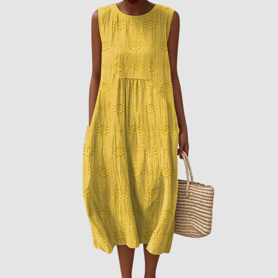 PHYLLIS | Midi dress with embroidered seams