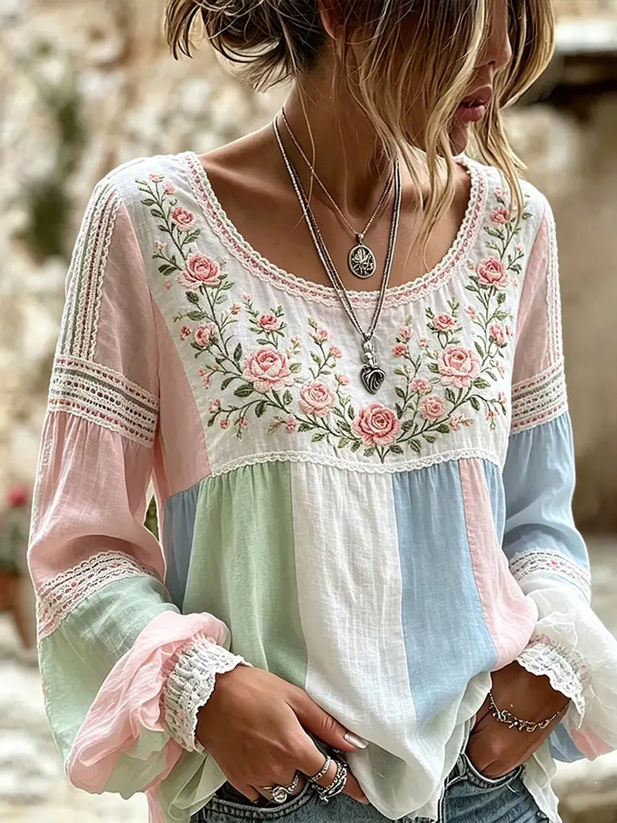 ELSIE | Embroidered square neck blouse