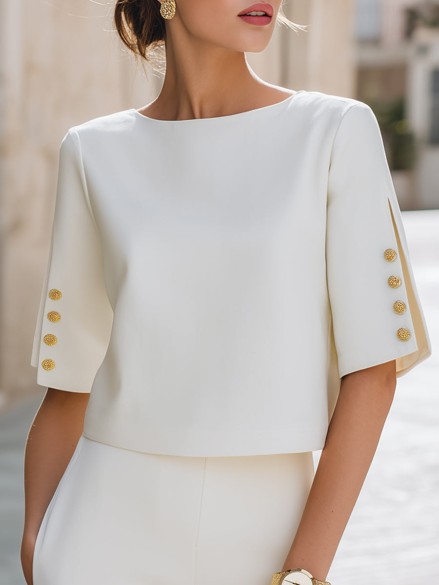 BEVERLY | Split sleeve top with gold buttons