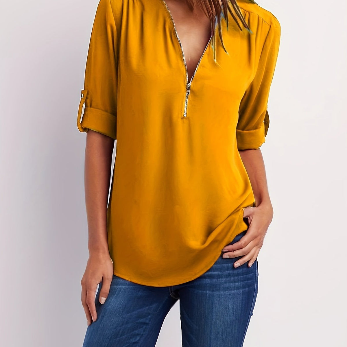WINIFRED | Zip front V-neck blouse