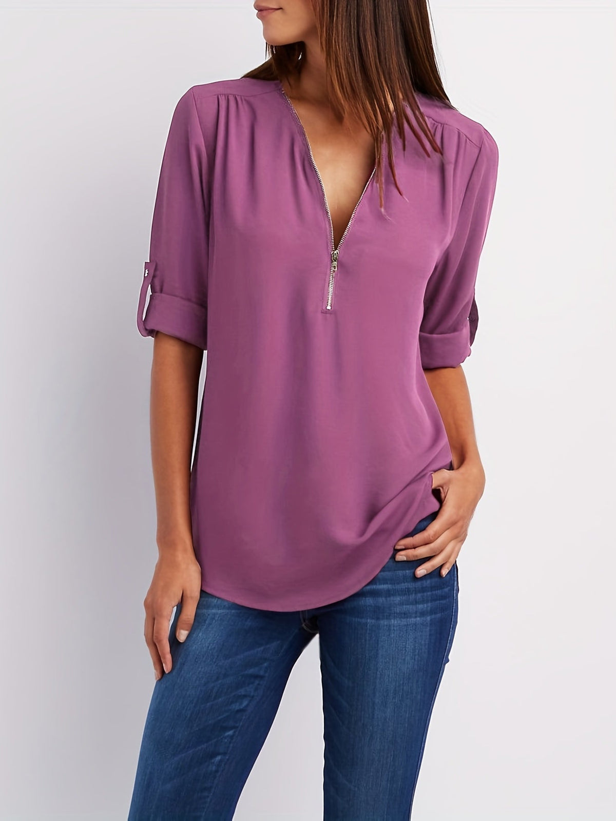 WINIFRED | Zip front V-neck blouse