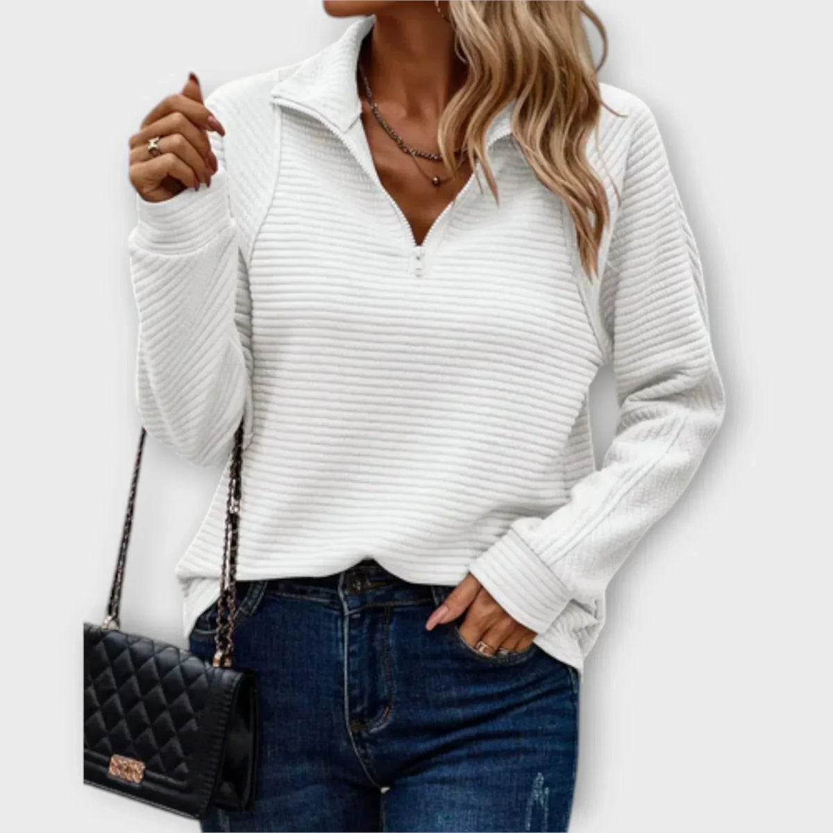 NORA | Half zip that opens to a V