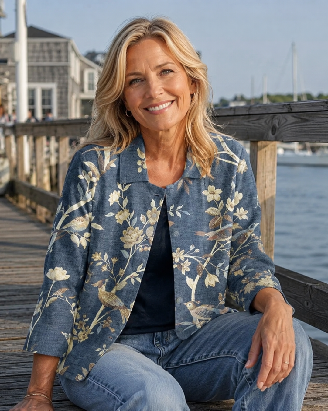 MARILYN | Birds and blossom on washed blue