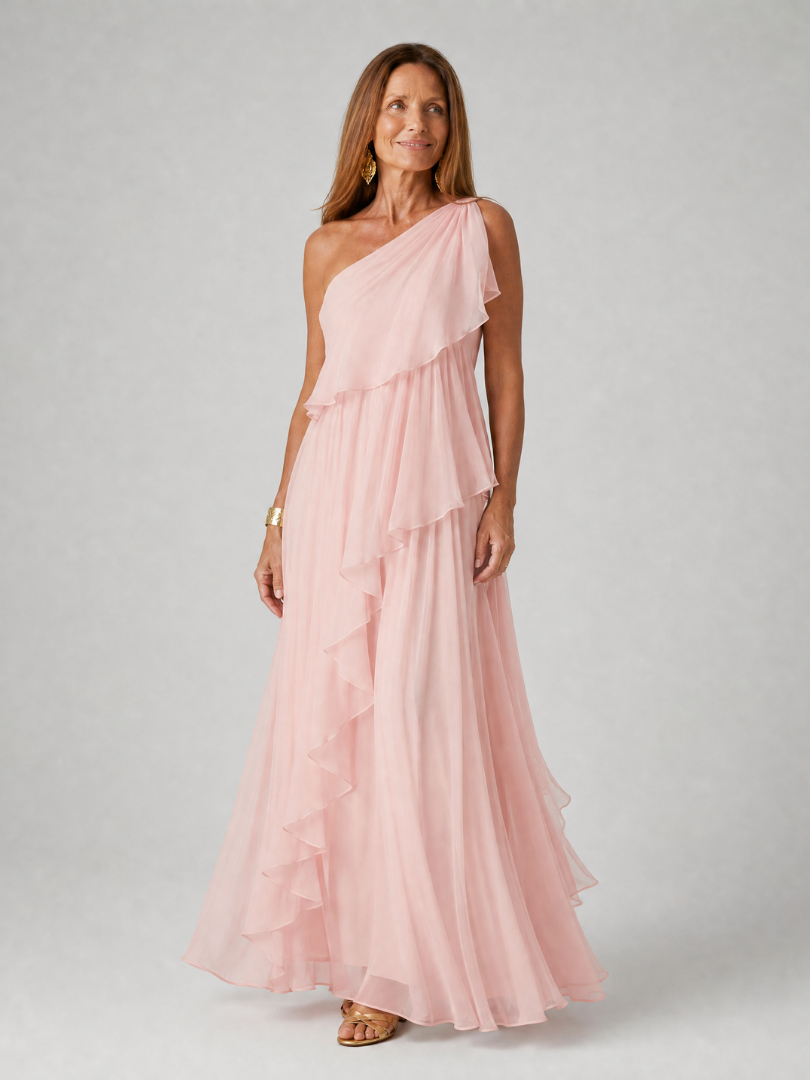 THERESA | One-shoulder maxi dress with cascading ruffles