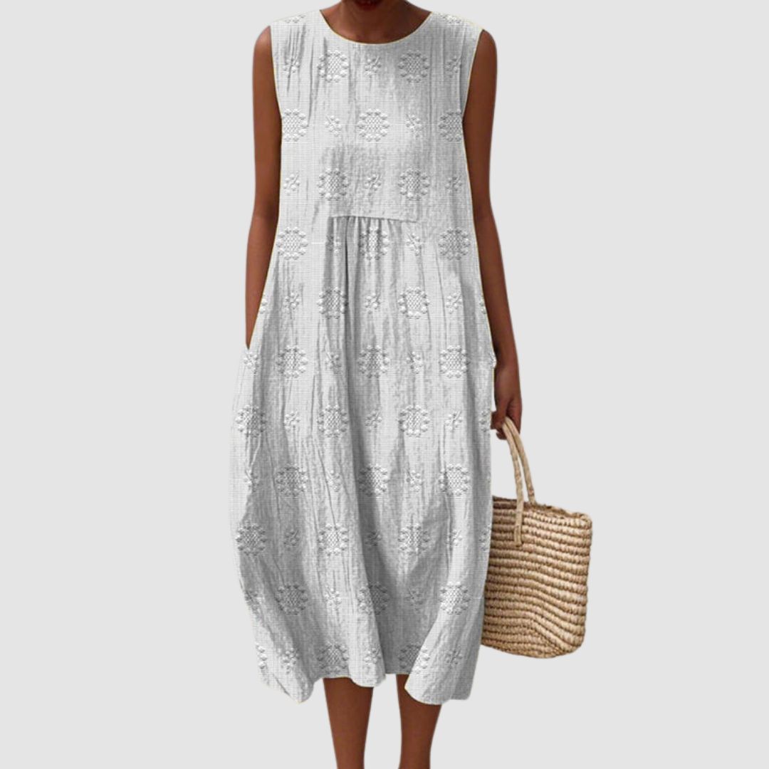 PHYLLIS | Midi dress with embroidered seams