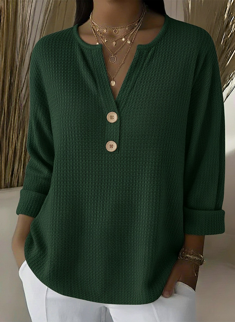 DEBORAH | Waffle henley with three quarter sleeves