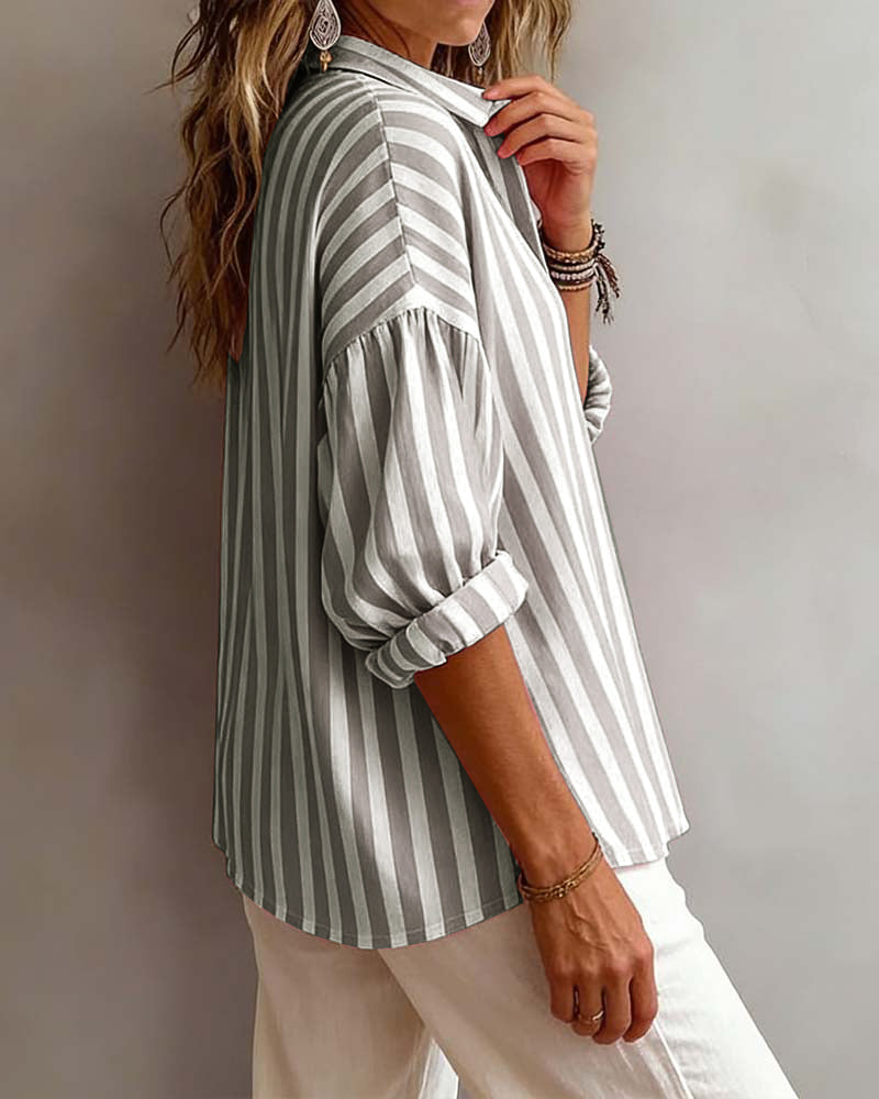 ROSEMARY | Loose striped blouse with a collar