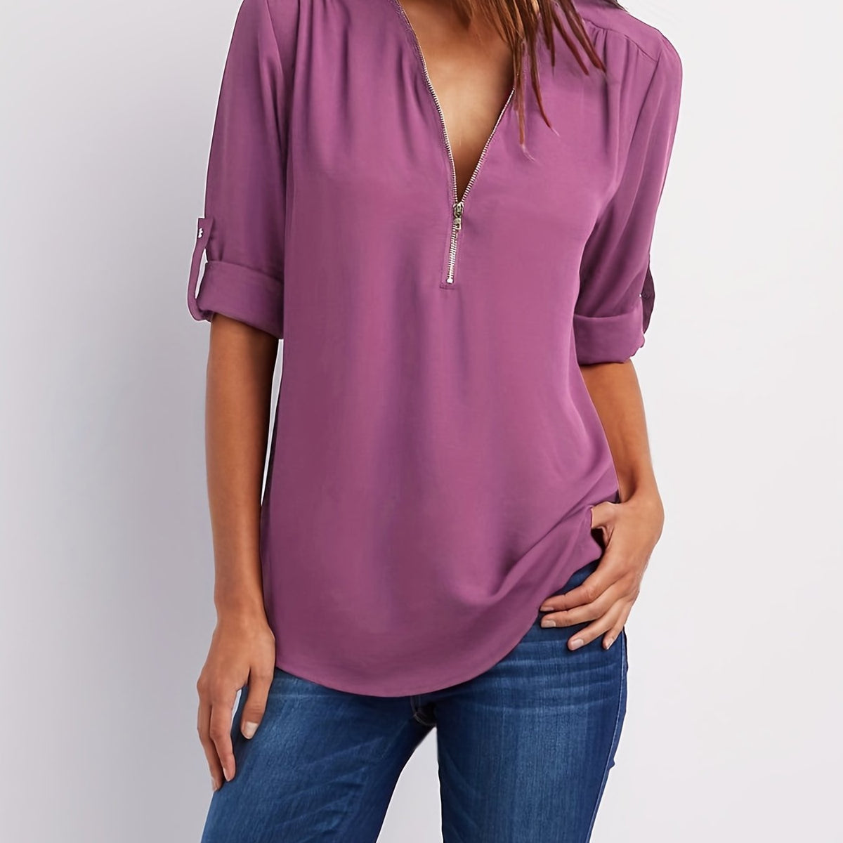 WINIFRED | Zip front V-neck blouse