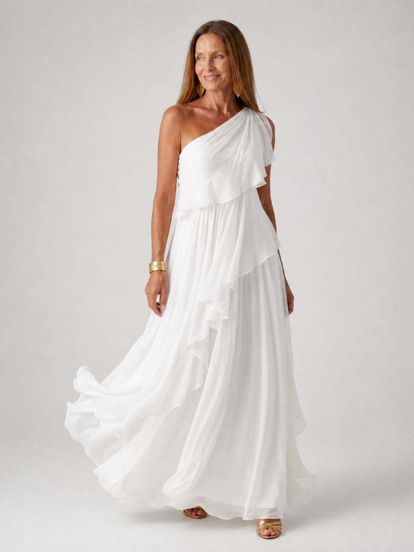 THERESA | One-shoulder maxi dress with cascading ruffles