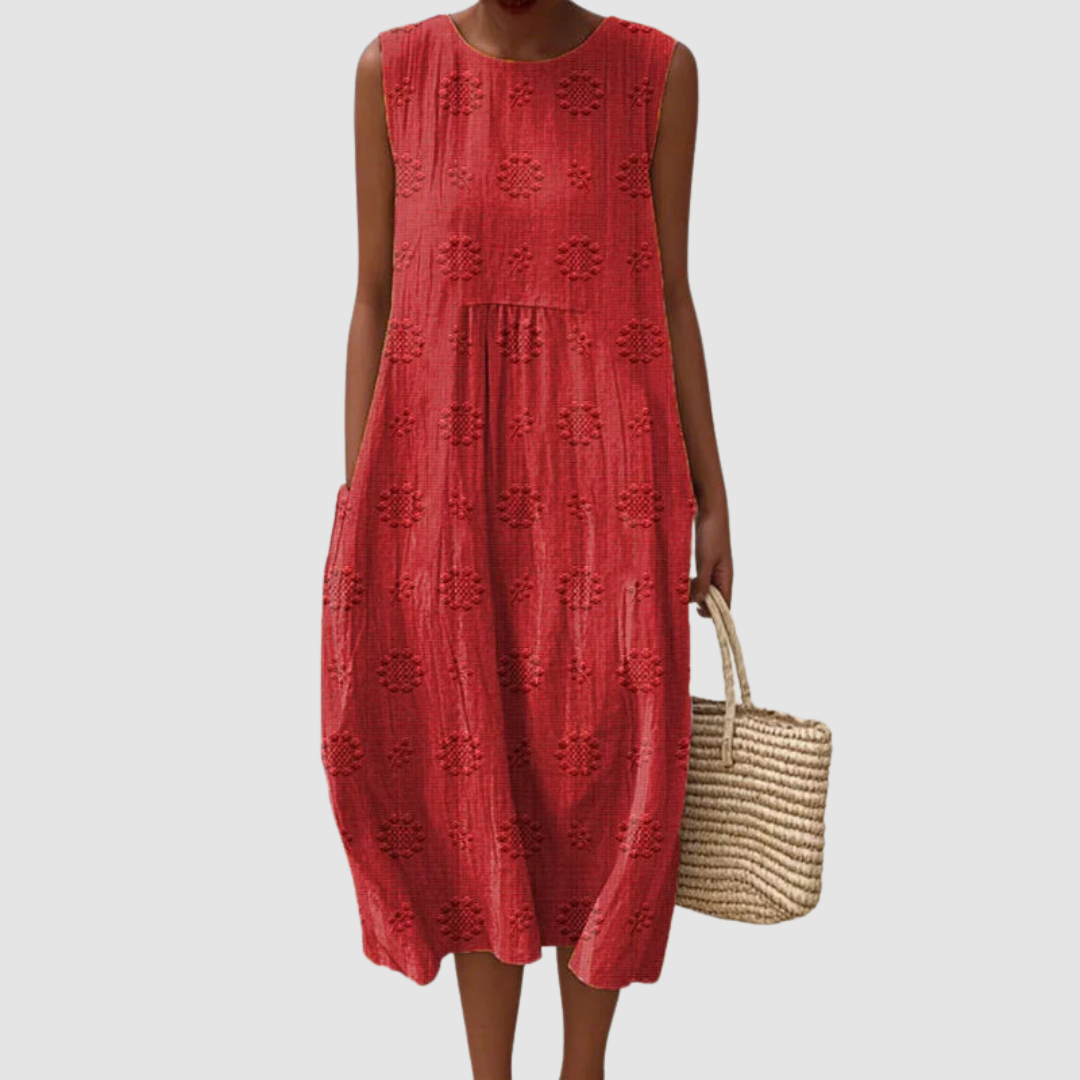 PHYLLIS | Midi dress with embroidered seams