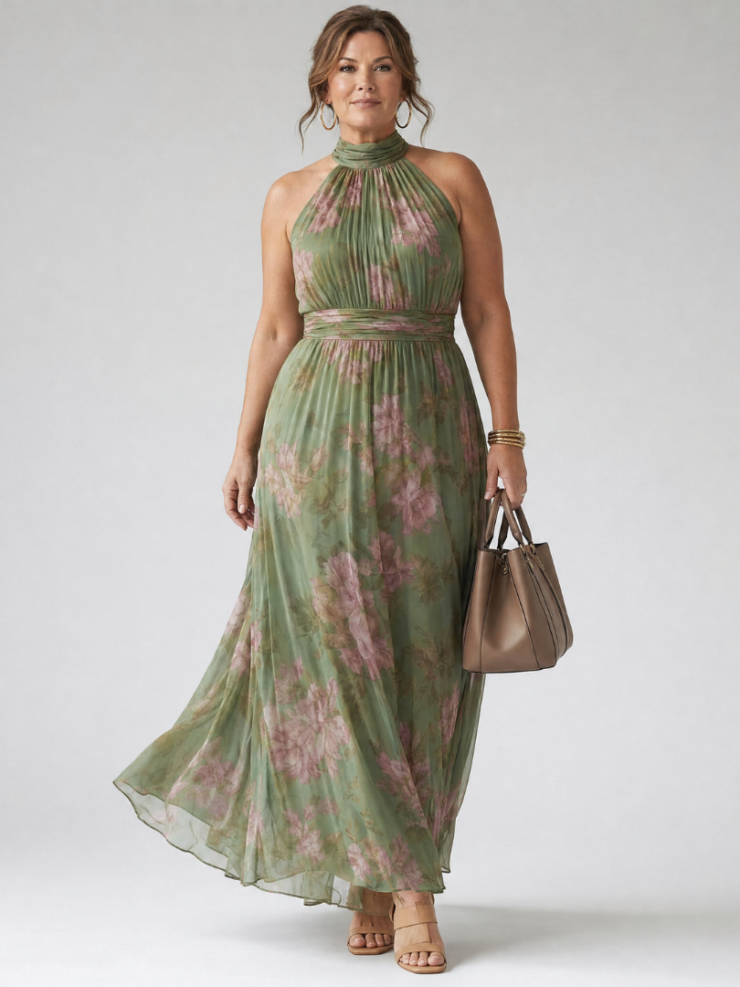 NORA | Sleeveless halter midi dress