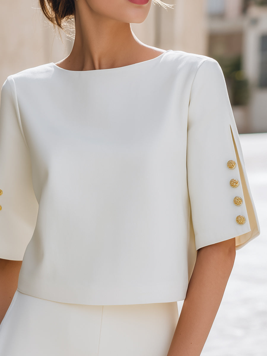 BEVERLY | Split sleeve top with gold buttons