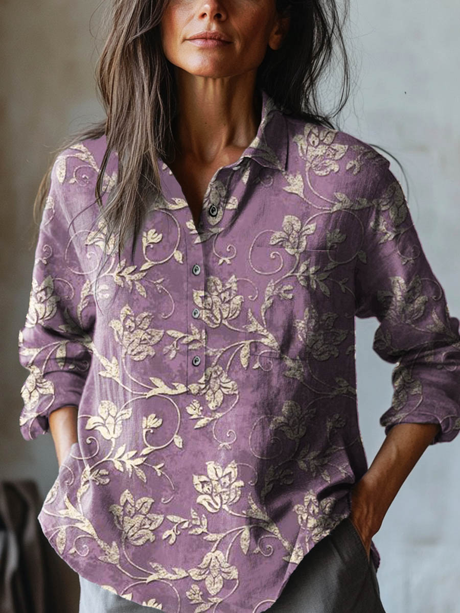 LINDA | Gold embroidered linen shirt