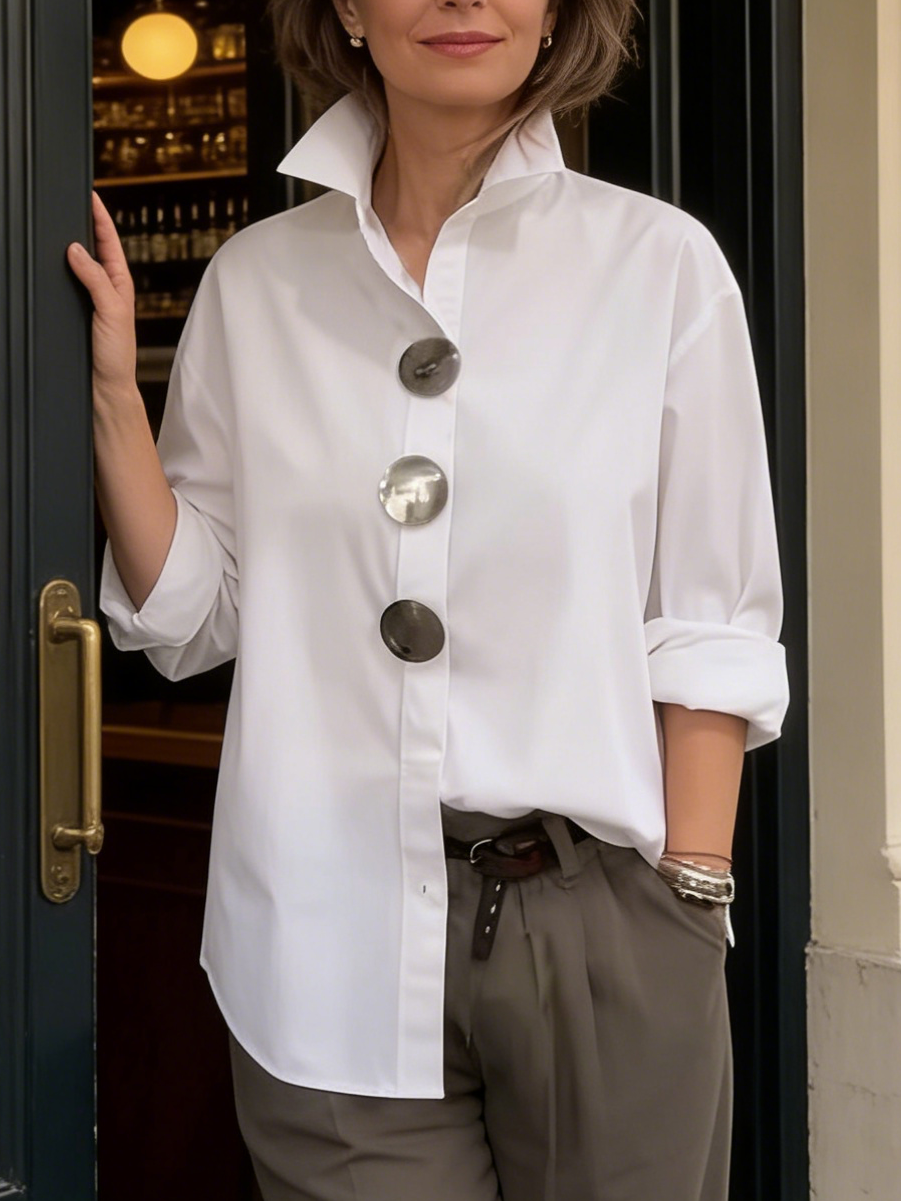 SANDRA | Stand collar button blouse