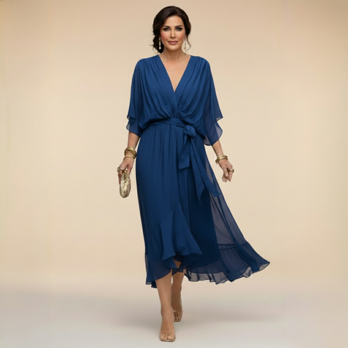 NANCY | V-neck dress with a waist tie