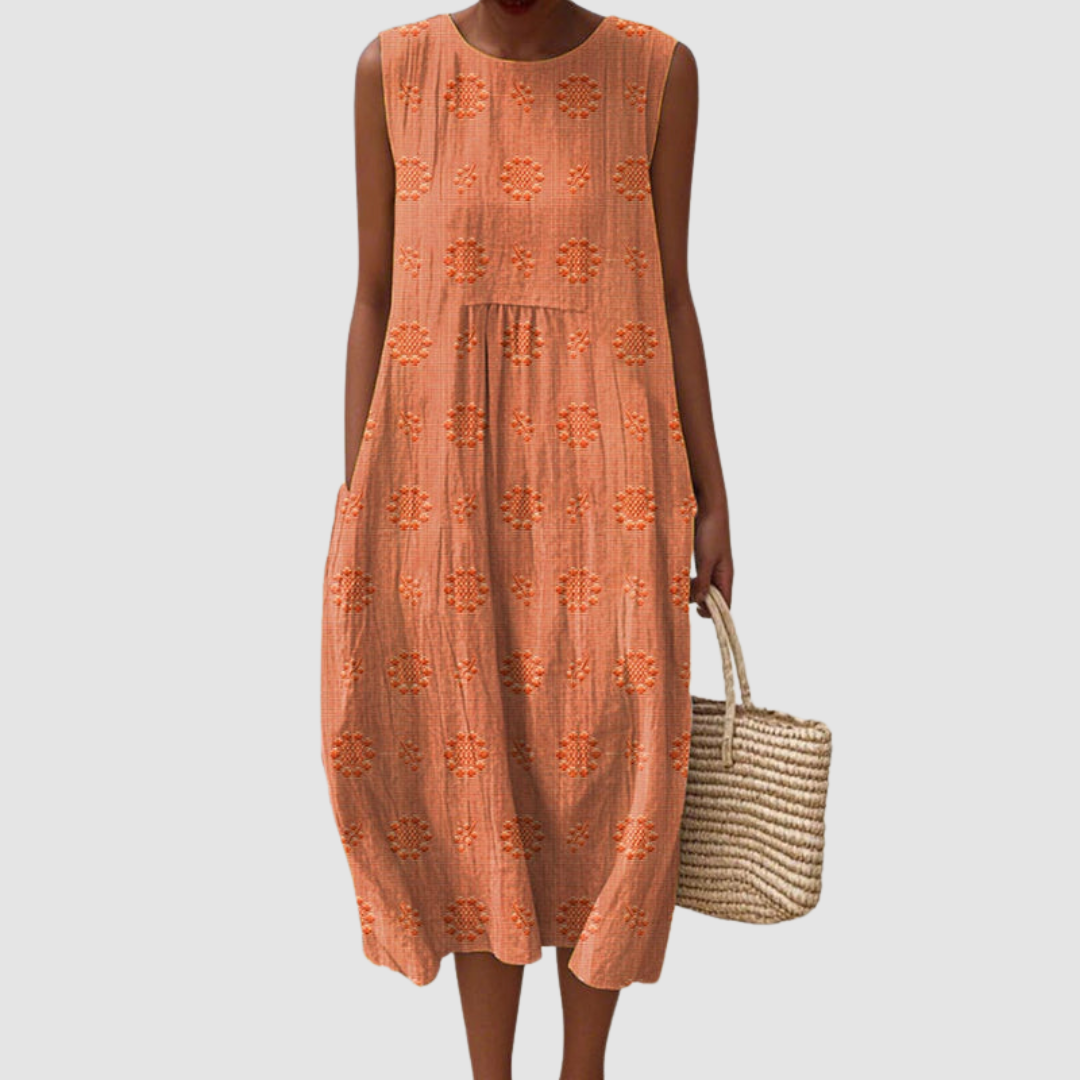 PHYLLIS | Midi dress with embroidered seams
