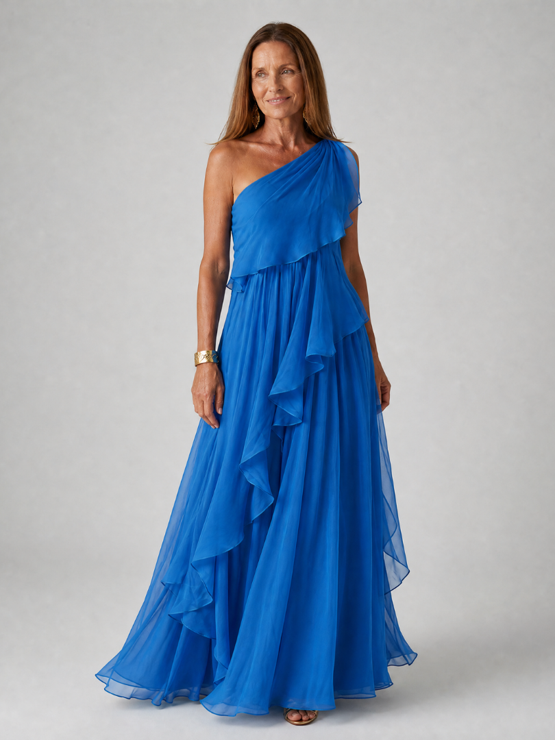 THERESA | One-shoulder maxi dress with cascading ruffles