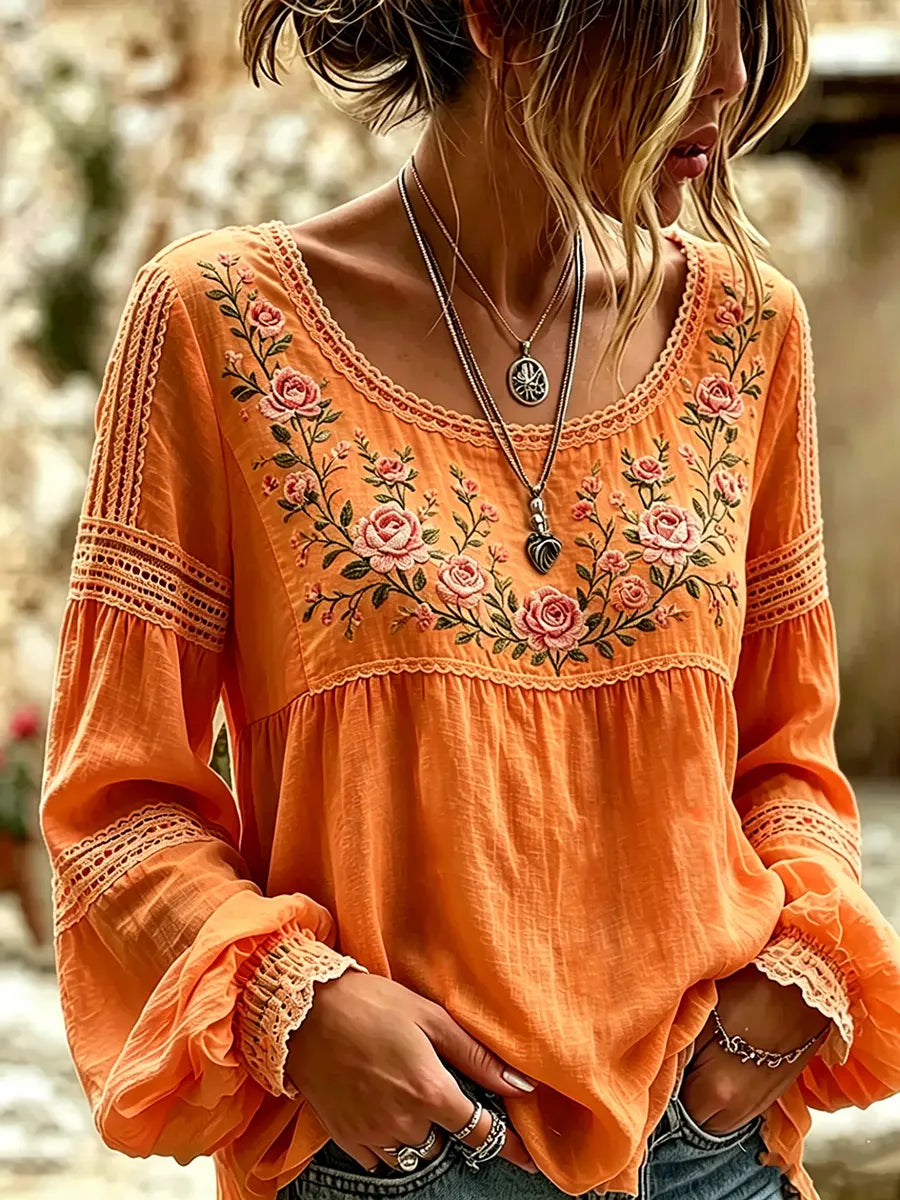 ELSIE | Embroidered square neck blouse