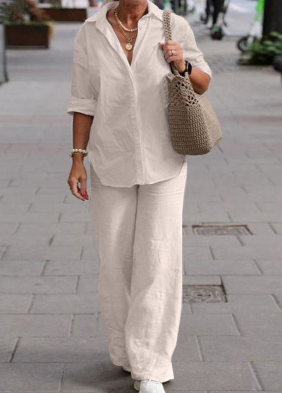 COLLEEN | Button-up top with wide-leg trousers