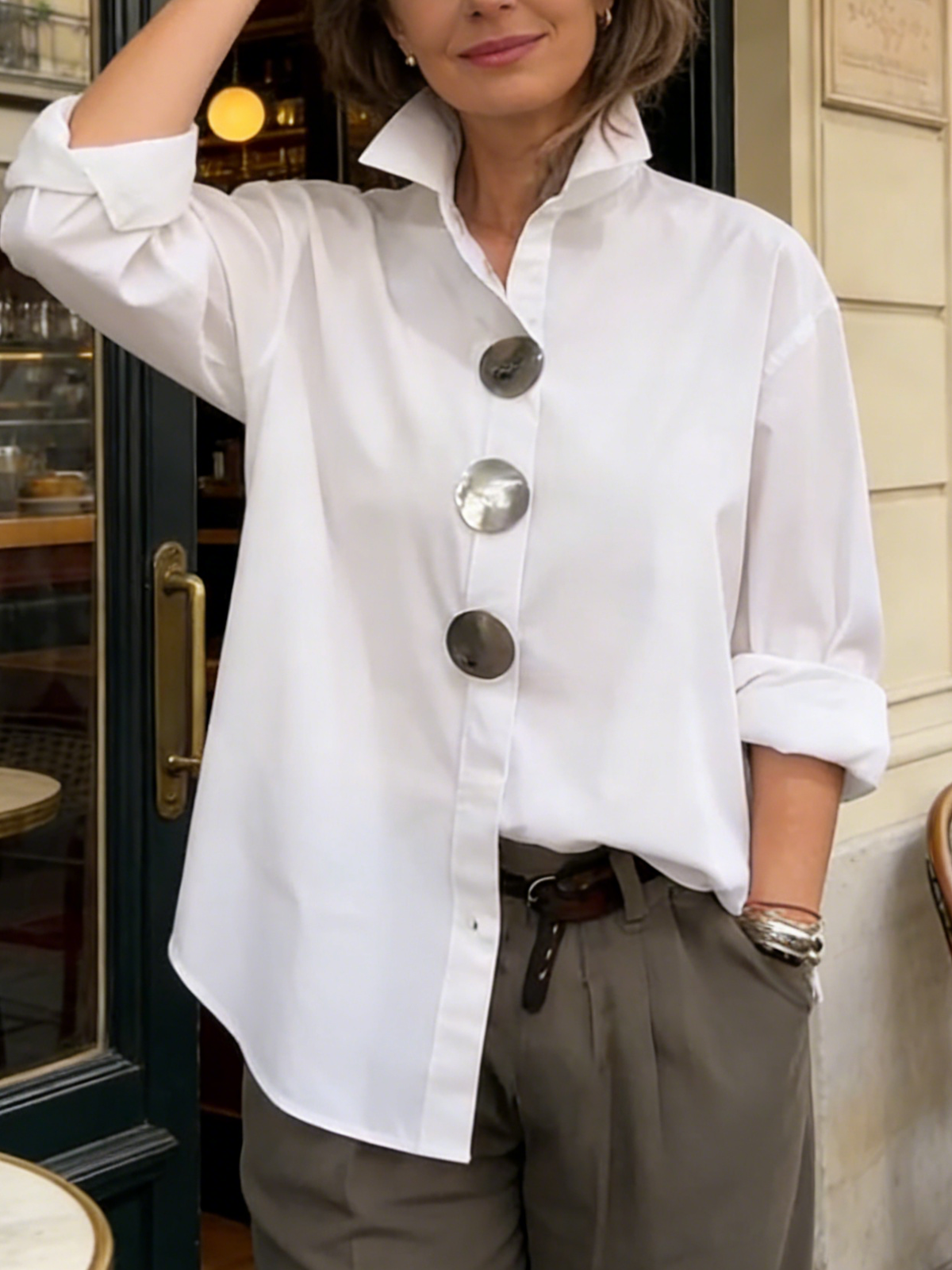 SANDRA | Stand collar button blouse