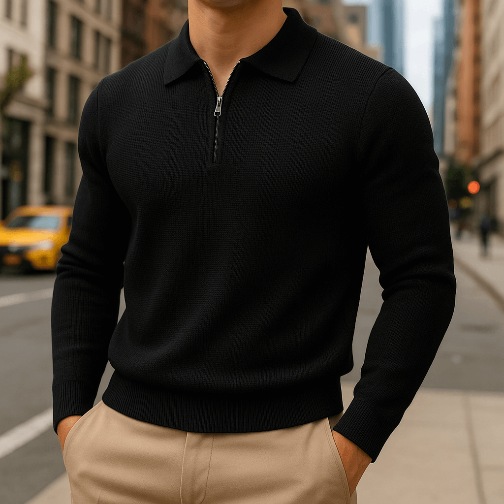 AMBROSE | Half-zip waffle knit polo sweater
