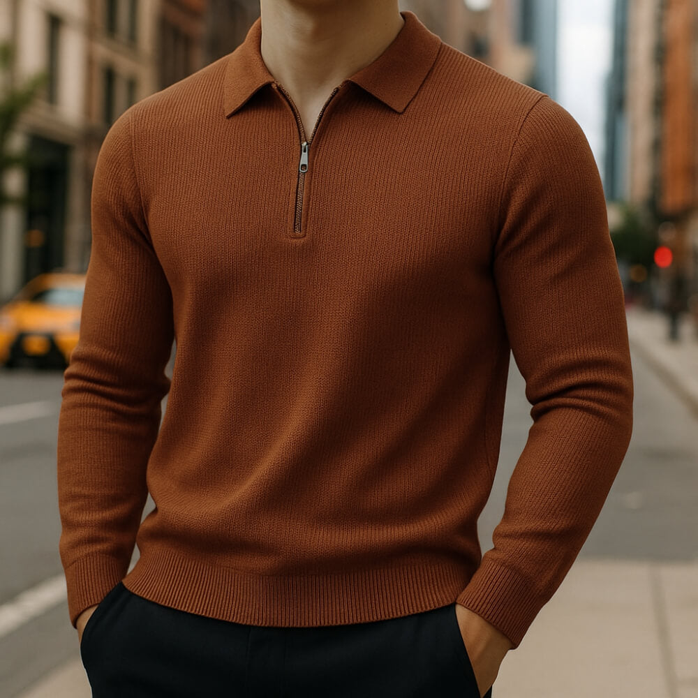 AMBROSE | Half-zip waffle knit polo sweater