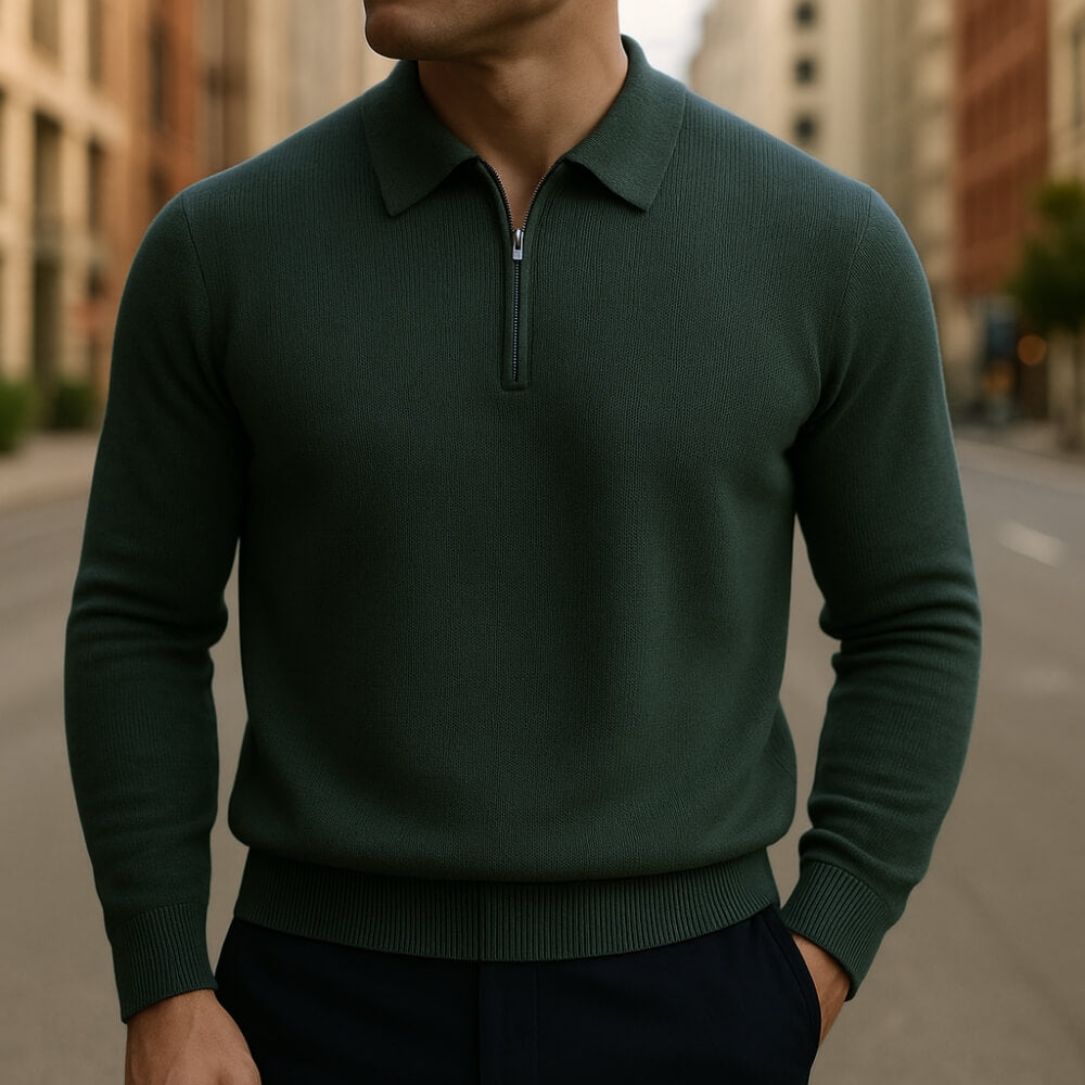 AMBROSE | Half-zip waffle knit polo sweater