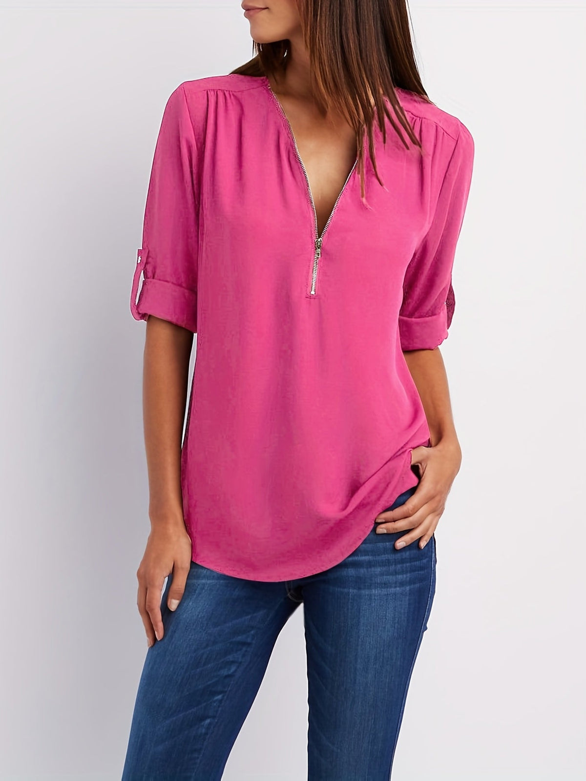 WINIFRED | Zip front V-neck blouse