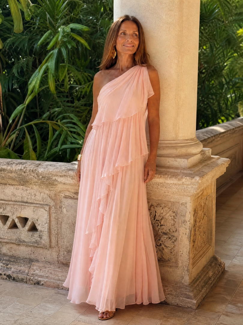 THERESA | One-shoulder maxi dress with cascading ruffles