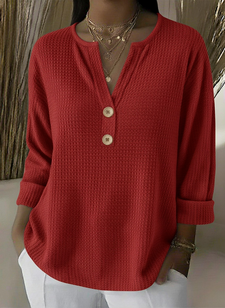 DEBORAH | Waffle henley with three quarter sleeves