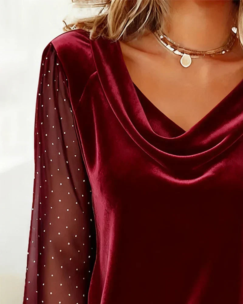 SYLVIA | Draped collar with sheer sleeves