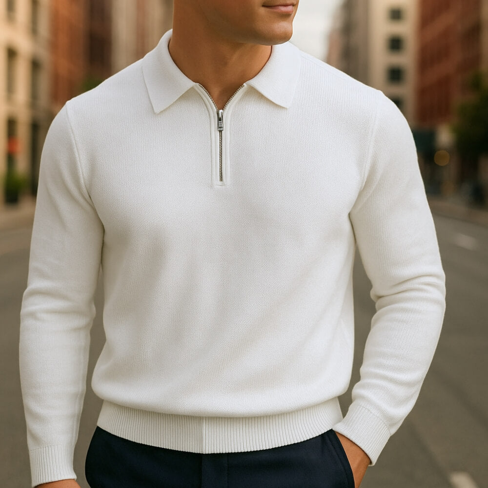AMBROSE | Half-zip waffle knit polo sweater