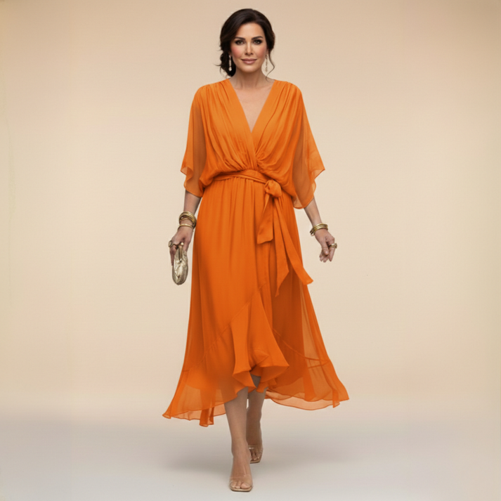 NANCY | V-neck dress with a waist tie