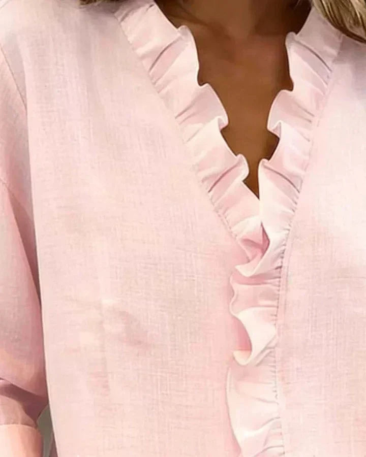 BERNADETTE | Ruffled V-neck with long sleeves
