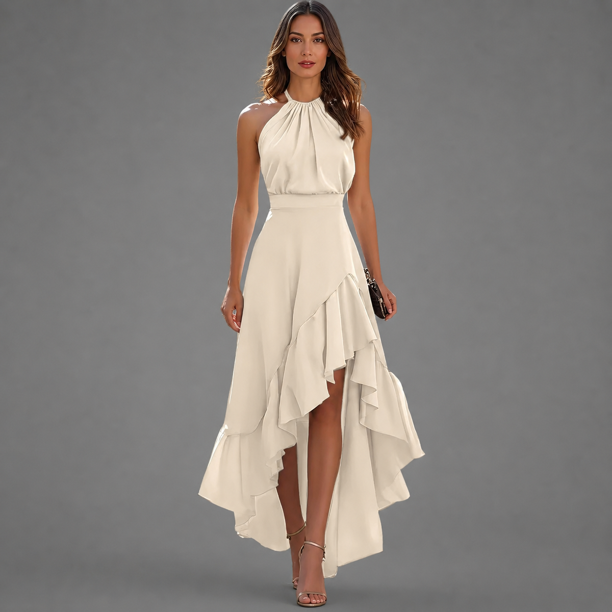 BEVERLY | Halter maxi dress with a ruffled hem