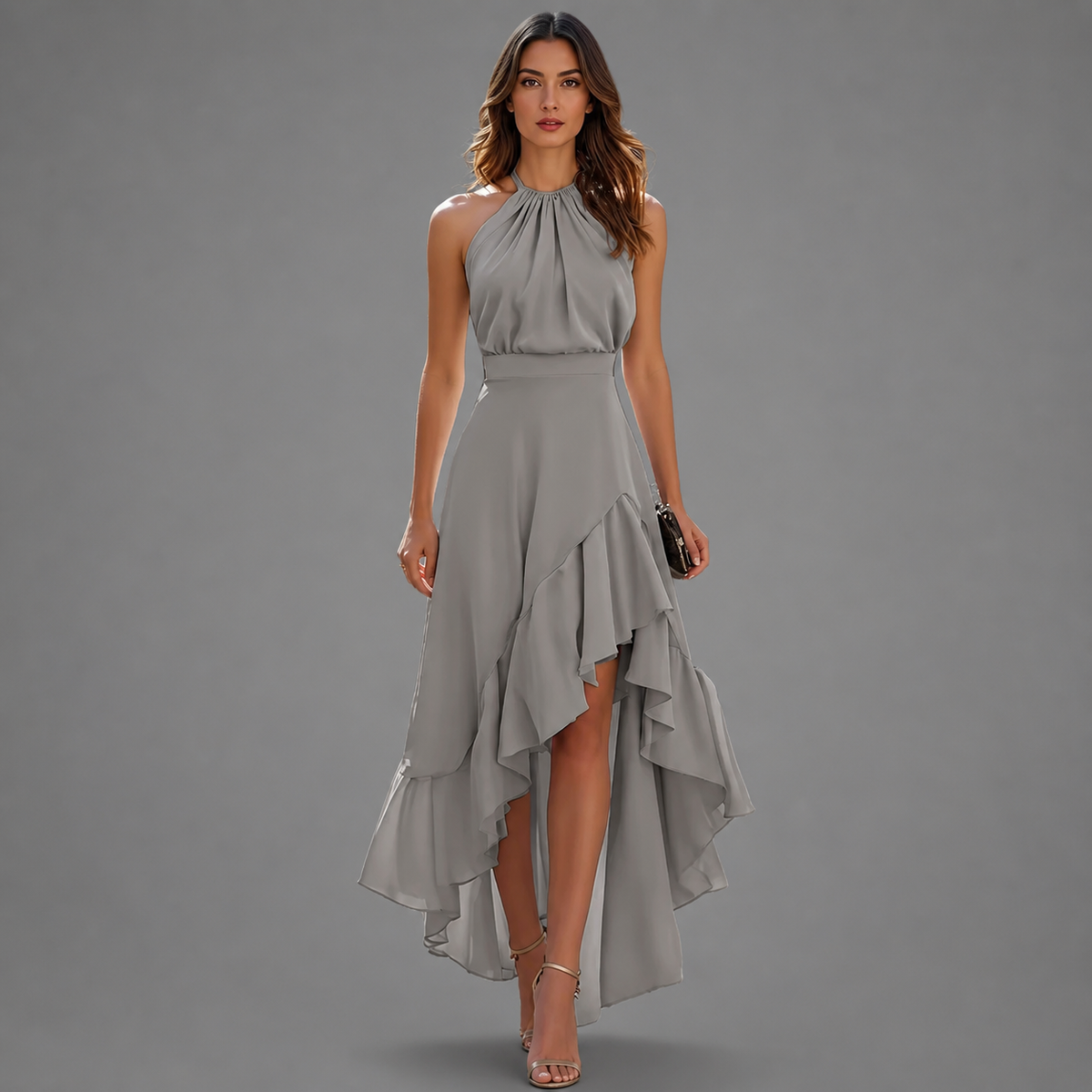 BEVERLY | Halter maxi dress with a ruffled hem