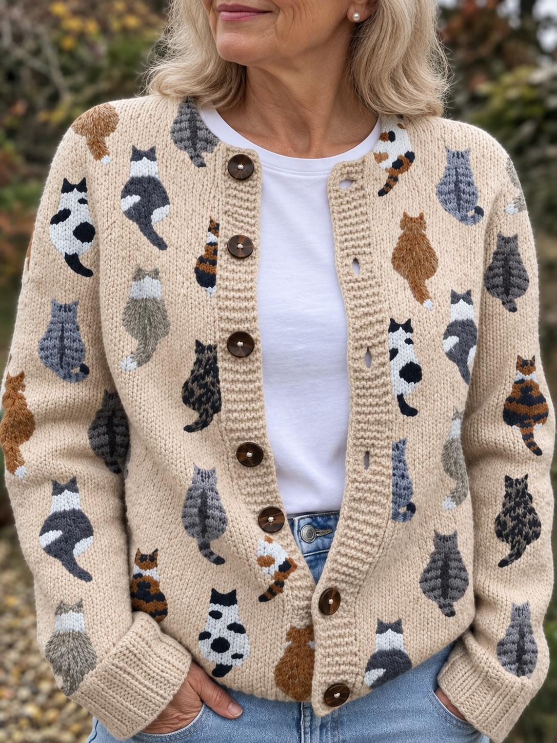 VERONICA | Button cardigan with a cat print