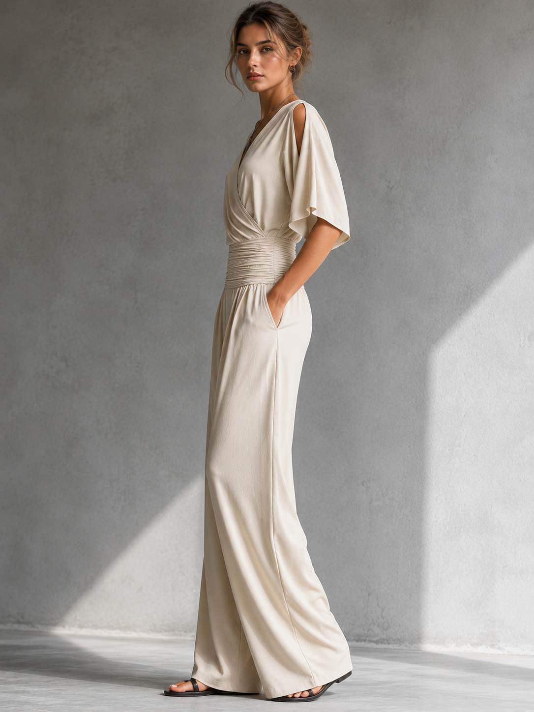 GERALDINE | Wrap-front jumpsuit with a tie waist