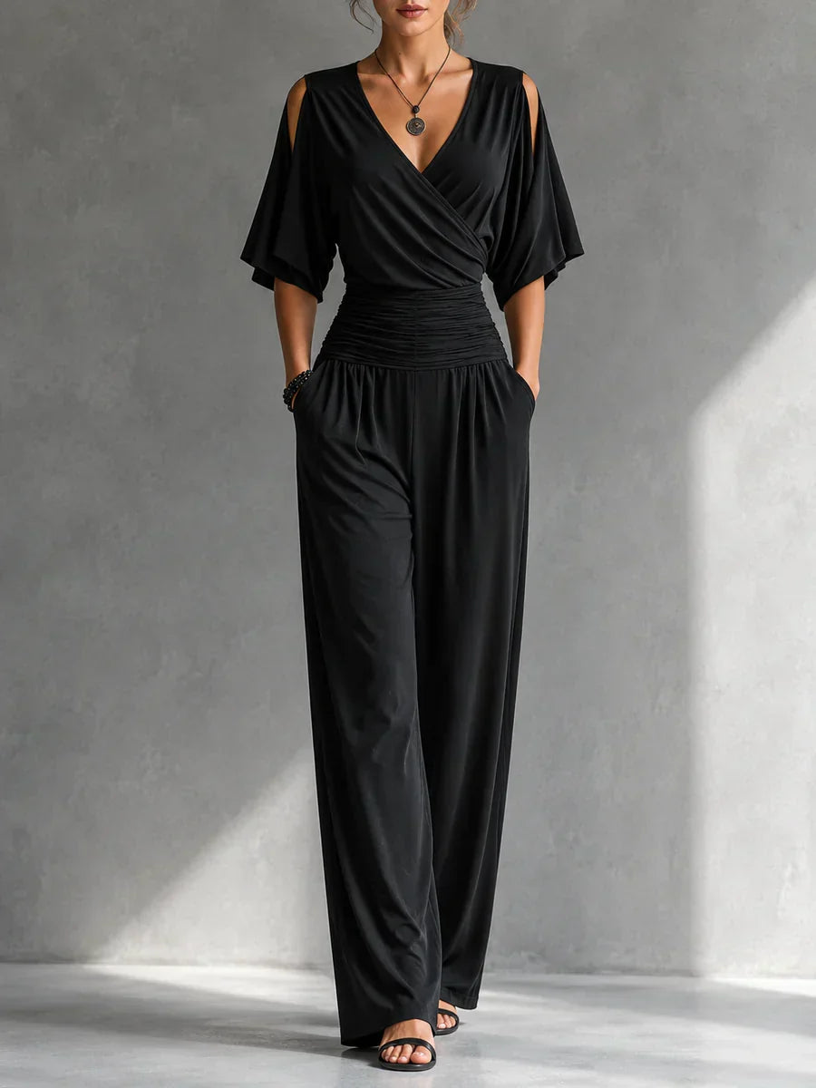 GERALDINE | Wrap-front jumpsuit with a tie waist