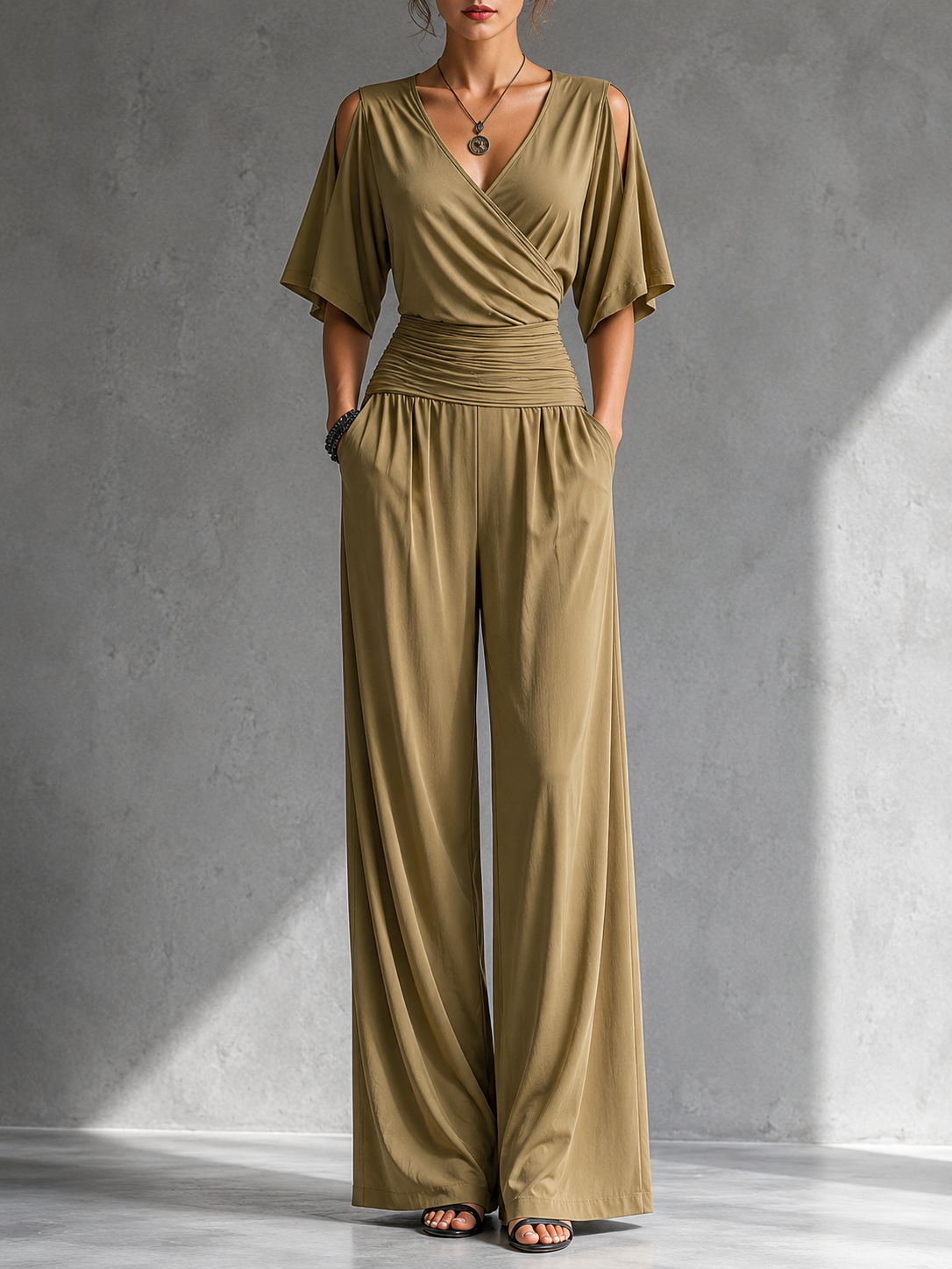GERALDINE | Wrap-front jumpsuit with a tie waist