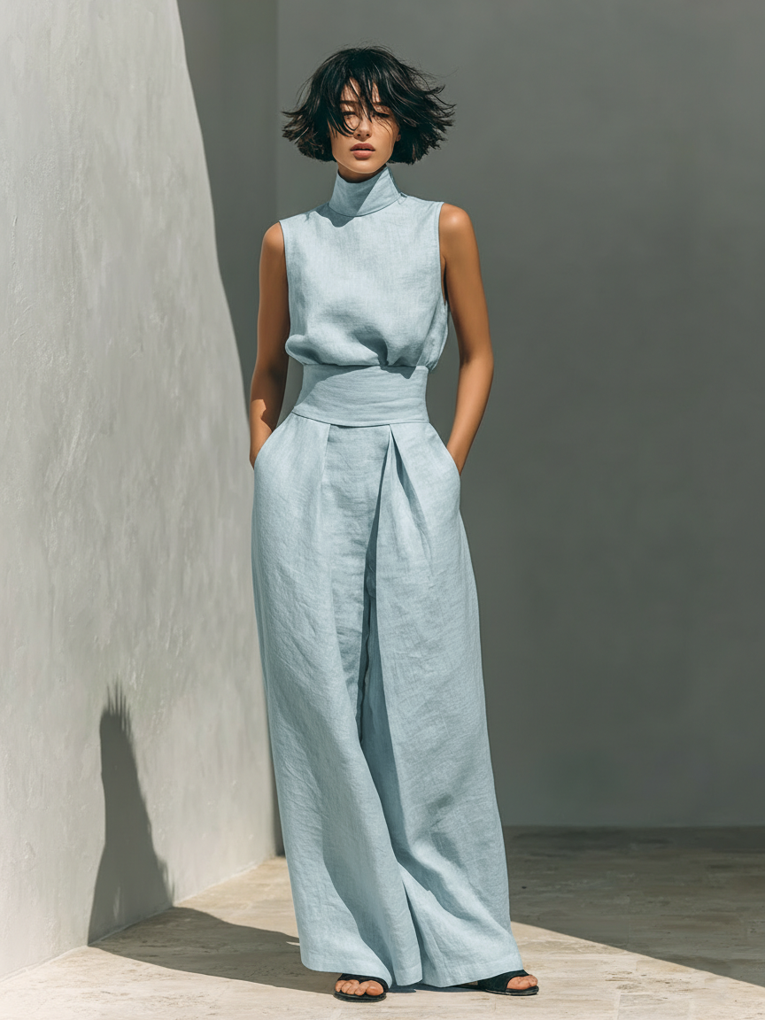 PATRICIA | High-neck top with wide-leg pants