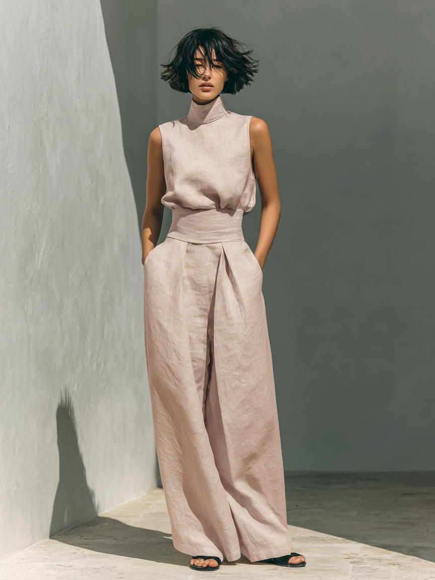 PATRICIA | High-neck top with wide-leg pants
