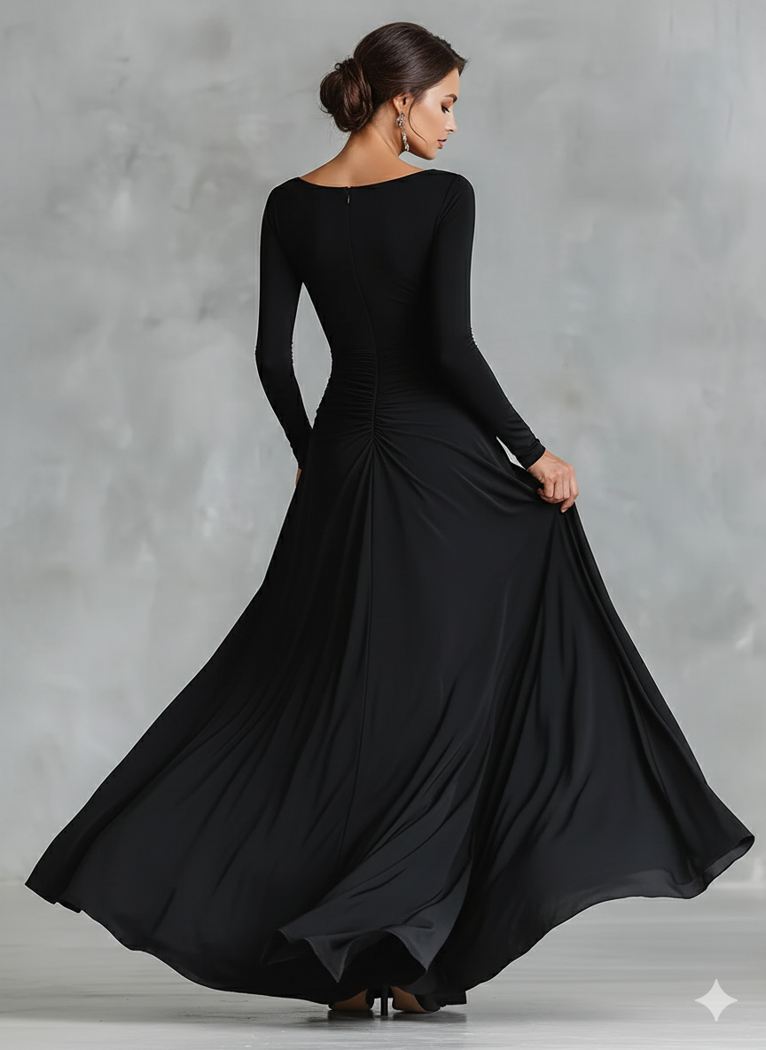 HELEN | Ruched maxi dress with a boat neckline