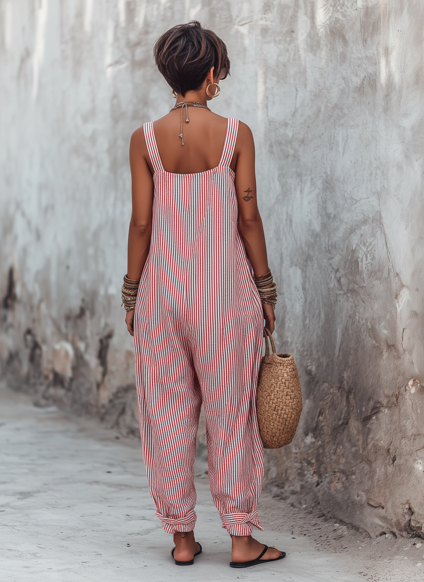 MAUREEN | Striped jumpsuit with a square neck