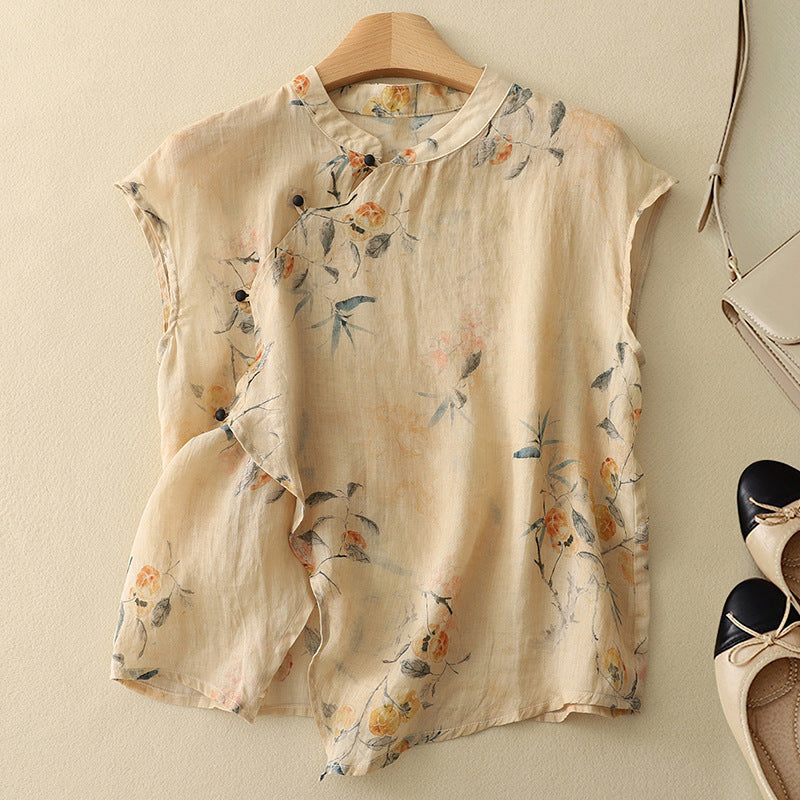 CELIA | Sleeveless linen with a mandarin collar